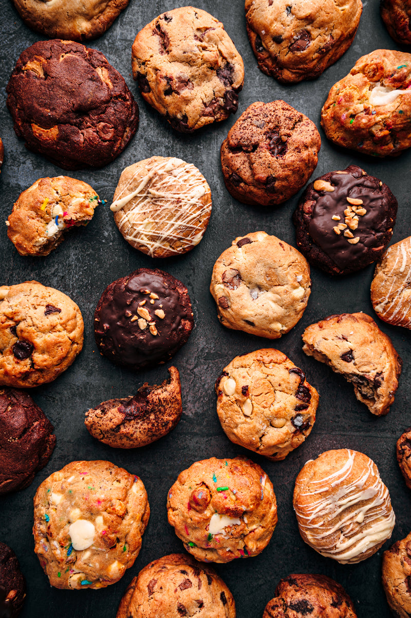 Selection of colossal cookies in black display.